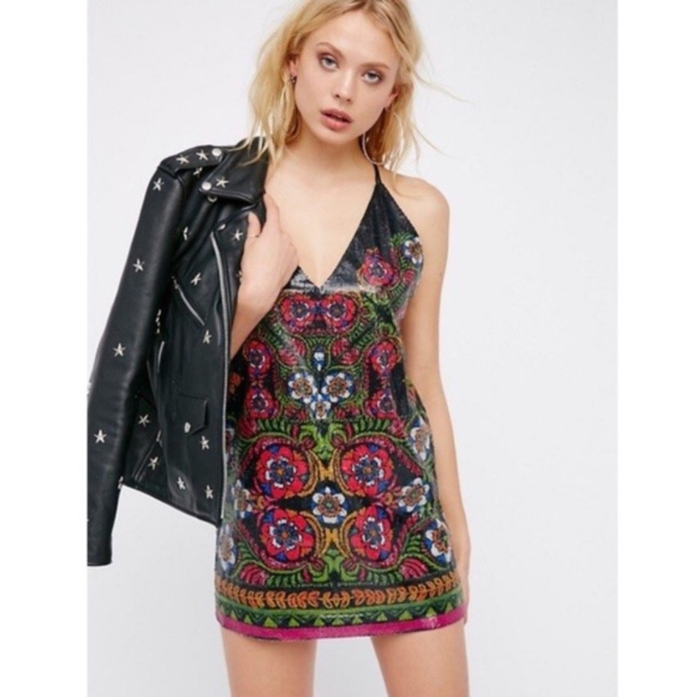 FREE PEOPLE Tangier Floral Mini Sequin Dre…